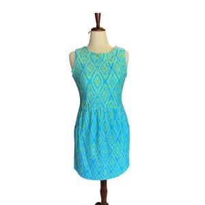 Jude Connally Dress | Blue Green Geometric Print | Sleeveless‎ Shift | Size M